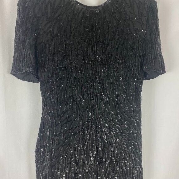 Lawrence Kazar Vintage 80's Black Silk Sequin Dress Women's Medium. - Picture 3 of 14